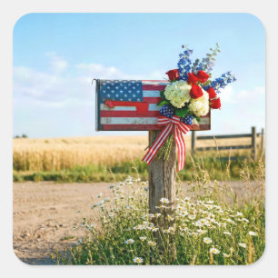4. Juli Patriotisches Land Mailbox Quadratischer Aufkleber