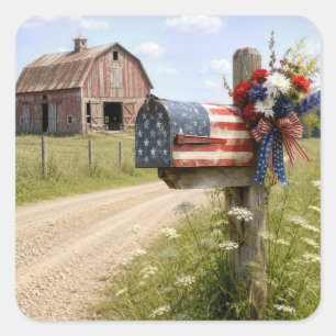 4. Juli Patriotisches LandMailbox Quadratischer Aufkleber