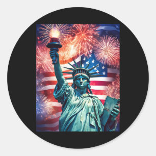 4. Juli Patriotisches Statut der Freiheit - US-Fla Runder Aufkleber