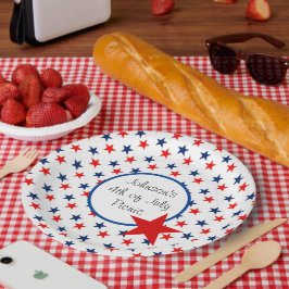 4. Juli Personalize Text Patriotic Picnic Pappteller