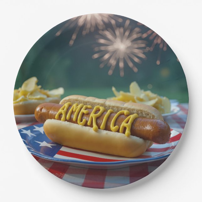 4. Juli-Picknick mit Feuerwerk Pappteller (Vorderseite)