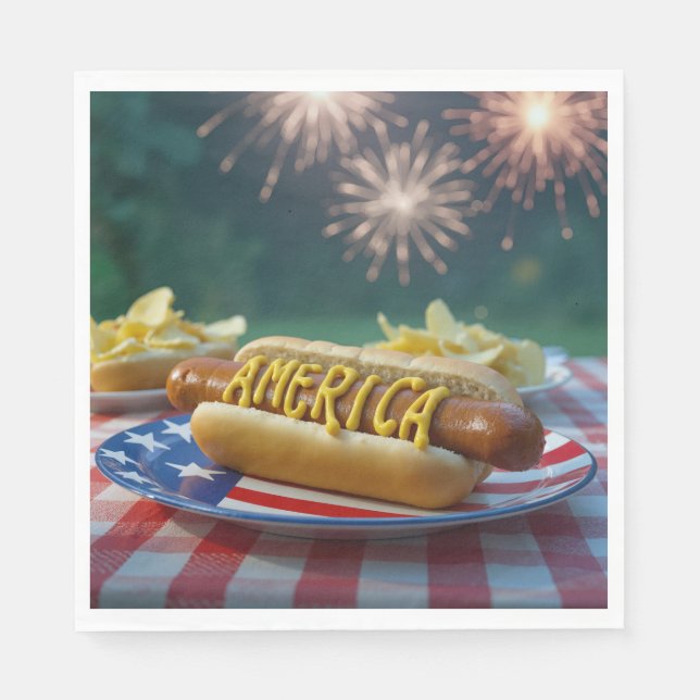 4. Juli-Picknick mit Feuerwerk Serviette (Vorderseite)
