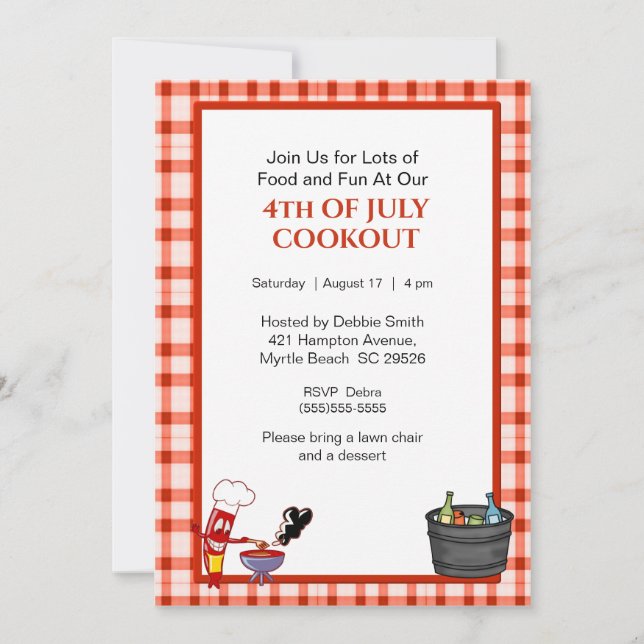 4. Juli Picnic/Cookout Einladung (Vorderseite)