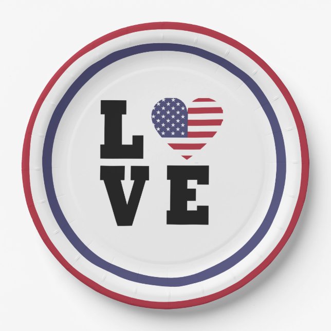 4. Juli Picnic, Red Blue White Patriotic Party Pappteller (Vorderseite)