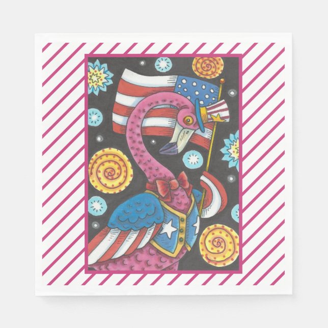 4. JULI PINK FLAMINGO, PATRIOTISCHE PAPIERNAPKINE SERVIETTE (Vorderseite)