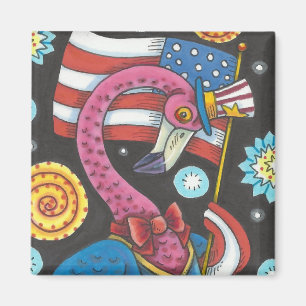4. JULI PINK FLAMINGO, PATRIOTISCHES BIRD MAGNET