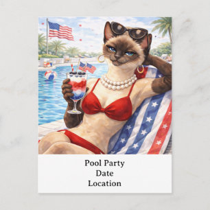 4. Juli Pool-Diva-Katze Postkarte