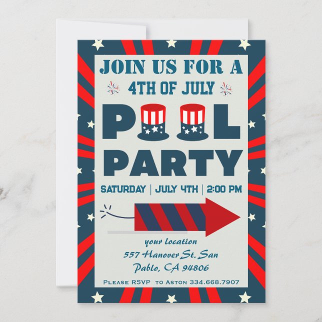 4. Juli Pool Party Einladung (Vorderseite)