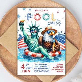 4. Juli Pool Party Einladung - Unabhängigkeit