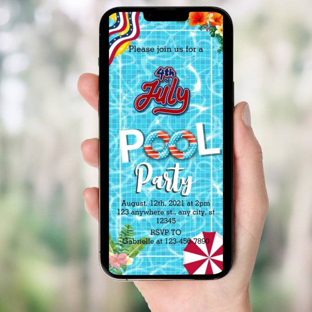 4. Juli Pool Party Einladungen Telefon (Von Creator hochgeladen)