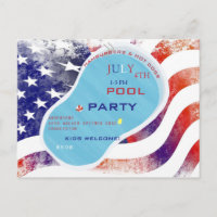 4. Juli Pool Party Flag Einladung Postkarte