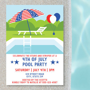 4. Juli Pool Party US Flagge Moderne Einladung