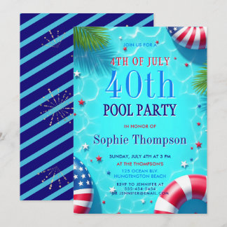 4. Juli Poolparty Americana Chic 40. Geburtstag Einladung
