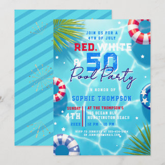 4. Juli Poolparty Frau Modernes 50. Geburtstag Einladung