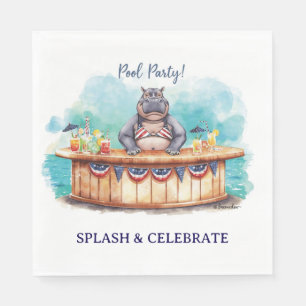 4. Juli-Poolparty mit Nilpferd im Bikini Serviette