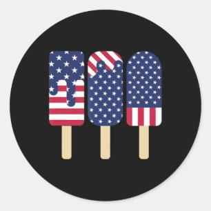 4. Juli Popsicle Patriotic American Flag Memor Runder Aufkleber