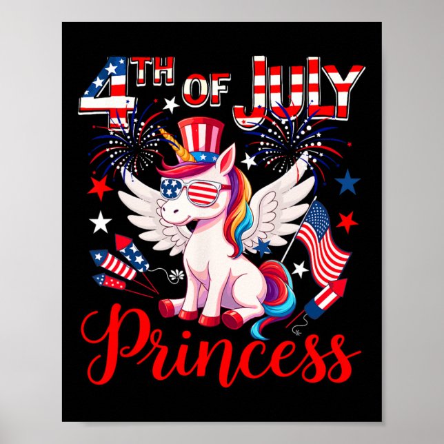 4. Juli Prinz Niedlich Unicorn Sungles US Flag Fi Poster (Vorne)