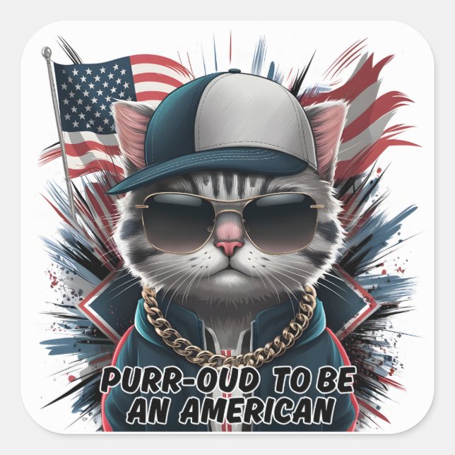 4. Juli Proud Hipster Cat Aufkleber Blatt (Vorderseite)
