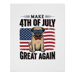 4. Juli Pug Patriotisches Vintage-Shirt-Design_1 Poster