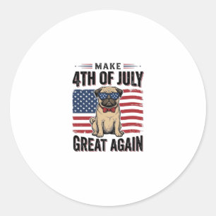 4. Juli Pug Patriotisches Vintage-Shirt-Design_1 Runder Aufkleber