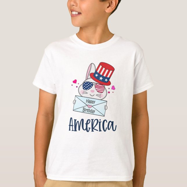 4. Juli Rabbit mit US-Flagge Sun Brillen T-Shirt (Vorderseite)