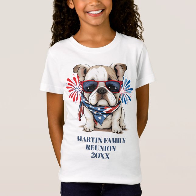 4. Juli Red Blue Bulldog Family Wiedersehen Girl's T-Shirt (Vorderseite)