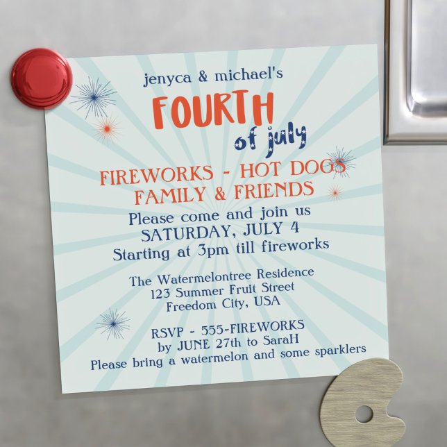 4. Juli Red White and Blue Fireworks Party Magneteinladung (Von Creator hochgeladen)