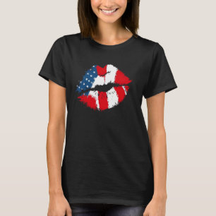 4. Juli Red White & Blue Big Lips Patriotic Kiss T-Shirt