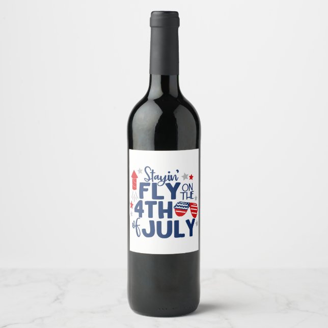 4. Juli Red White Blue Celebration American Weinetikett (Vorderseite)