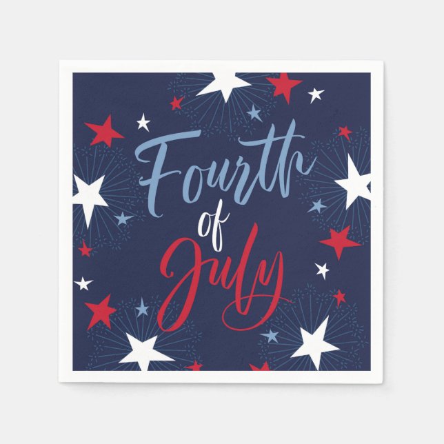 4. Juli Red White Blue Fireworks Party Serviette (Vorderseite)