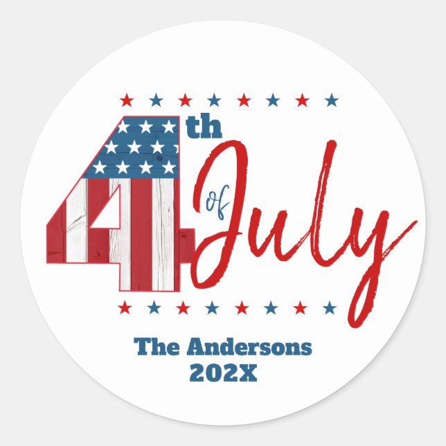 4. Juli Red White Blue USA Flag Modernes Bold Runder Aufkleber (Vorderseite)