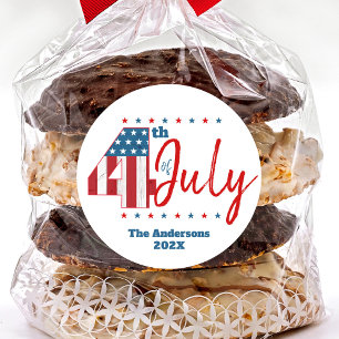 4. Juli Red White Blue USA Flag Modernes Bold Runder Aufkleber