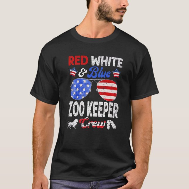 4. Juli Red White & Blue Zoo Keeper Crew Ameri T-Shirt (Vorderseite)