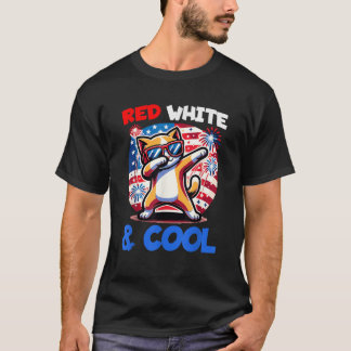 4. Juli Red White Cool Dabbing Kitty Cat Funny T-Shirt