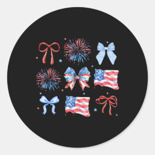 4. Juli Red White Coquette Bow Feuerwerk Runder Aufkleber