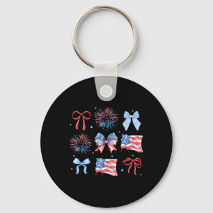 4. Juli Red White Coquette Bow Feuerwerk Schlüsselanhänger
