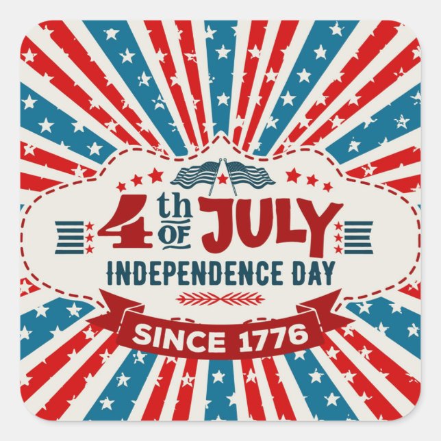 4. Juli: Retro Independence Day Quadratischer Aufkleber (Vorderseite)