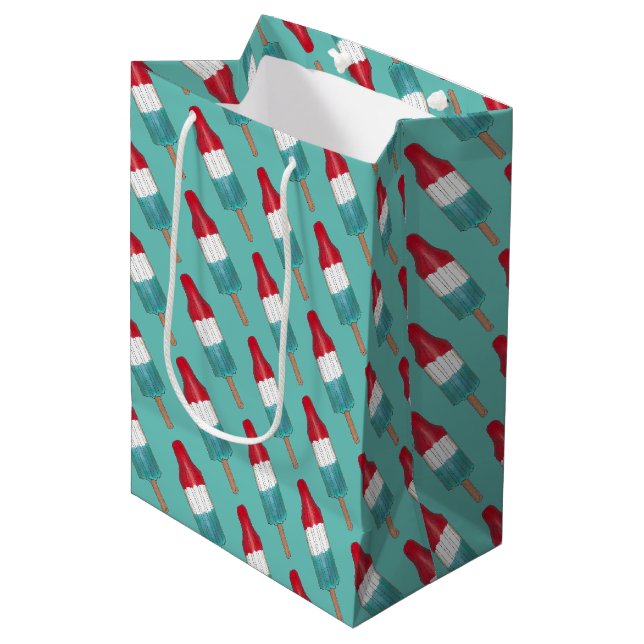 4. Juli Rocket Pop Patriotic Popsights Print Mittlere Geschenktüte (Vorderseite Schrägansicht)