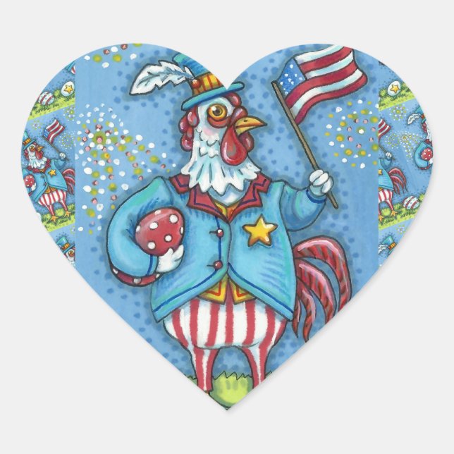 4. JULI ROOSTER, FEINDLICHE PATRIOTISCHE KÜCHE Herz-Aufkleber (Vorderseite)