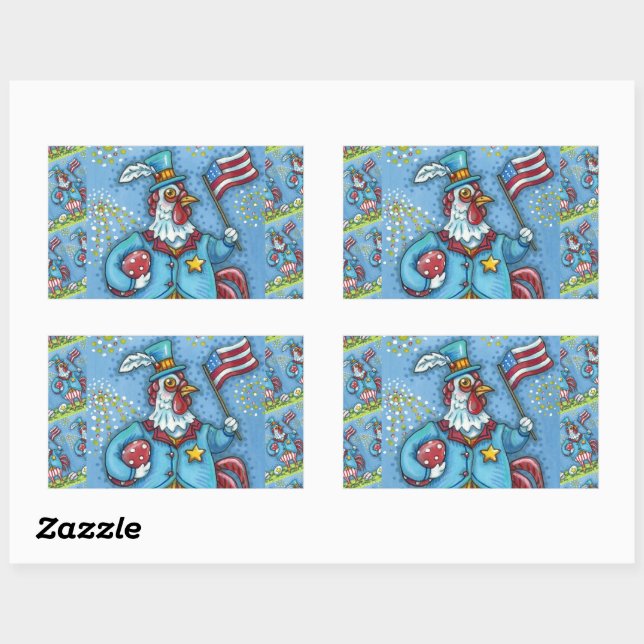 4. JULI ROOSTER, FEINDLICHE PATRIOTISCHE KÜCHE RECHTECKIGER AUFKLEBER (Blatt)