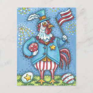 4. JULI ROOSTER, URLAUB CHICKEN POSTCARD FEIERTAGSPOSTKARTE