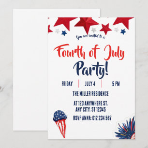 4. Juli Rot Weiß Blau Feuerwerk Party  Einladung