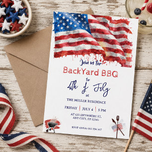4. Juli Rot Weiß Blau USA BBQ-Party  Einladung