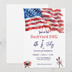 4. Juli Rot Weiß Blau USA BBQ-Party  Einladung