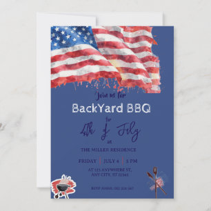 4. Juli Rot Weiß Blau USA BBQ-Party Einladung