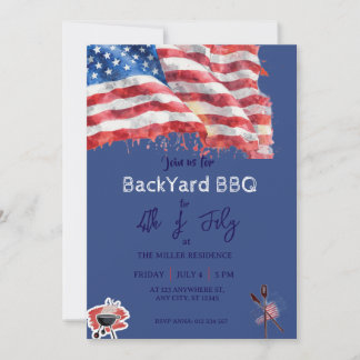 4. Juli Rot Weiß Blau USA BBQ-Party  Einladung