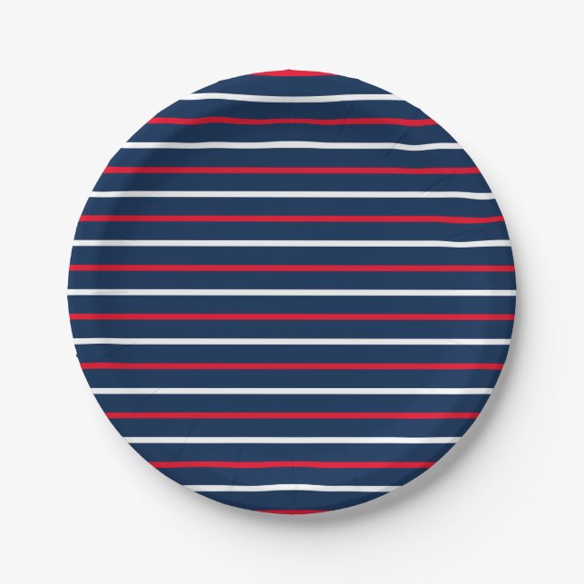 4. Juli Rot-Weiß-Blaue patriotische Streifen Pappteller (Vorderseite)