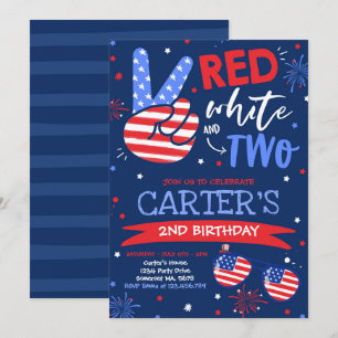4. Juli rot weiß und blau 2. Geburtstag Einladung