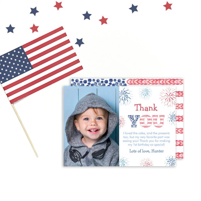 4. Juli Rot-Weiß und Blau-Feuerwerk Kinder Foto Dankeskarte (Von Creator hochgeladen)