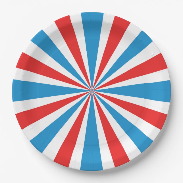 4. Juli Rot, Weiß und Blau Sunburst Pappteller (Vorderseite)